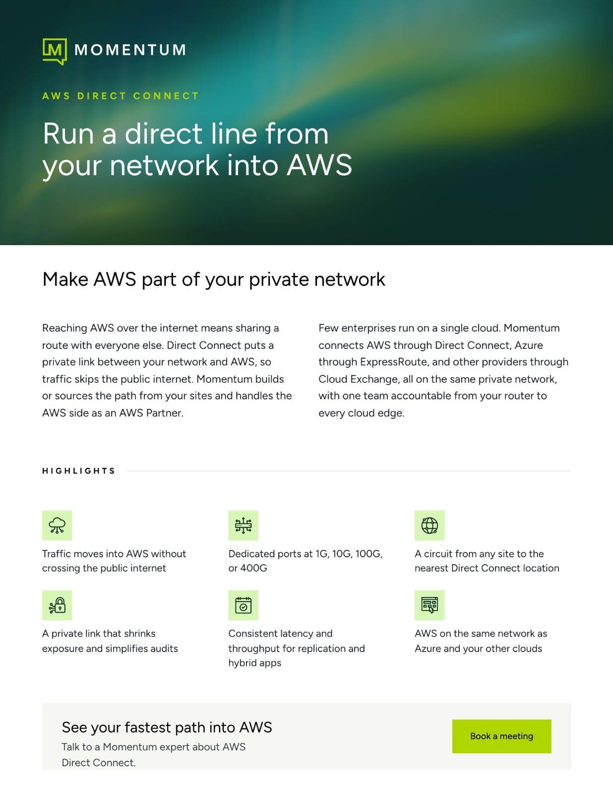 Page one of the AWS Direct Connect datasheet