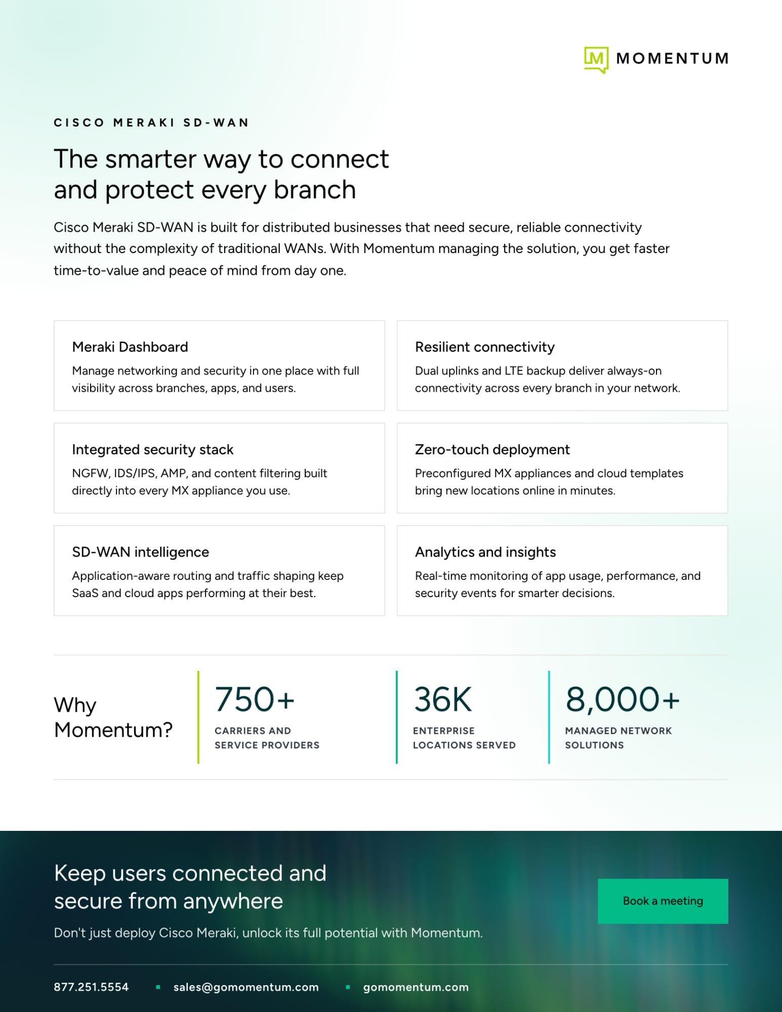 Page two of the Cisco Meraki SD-WAN datasheet