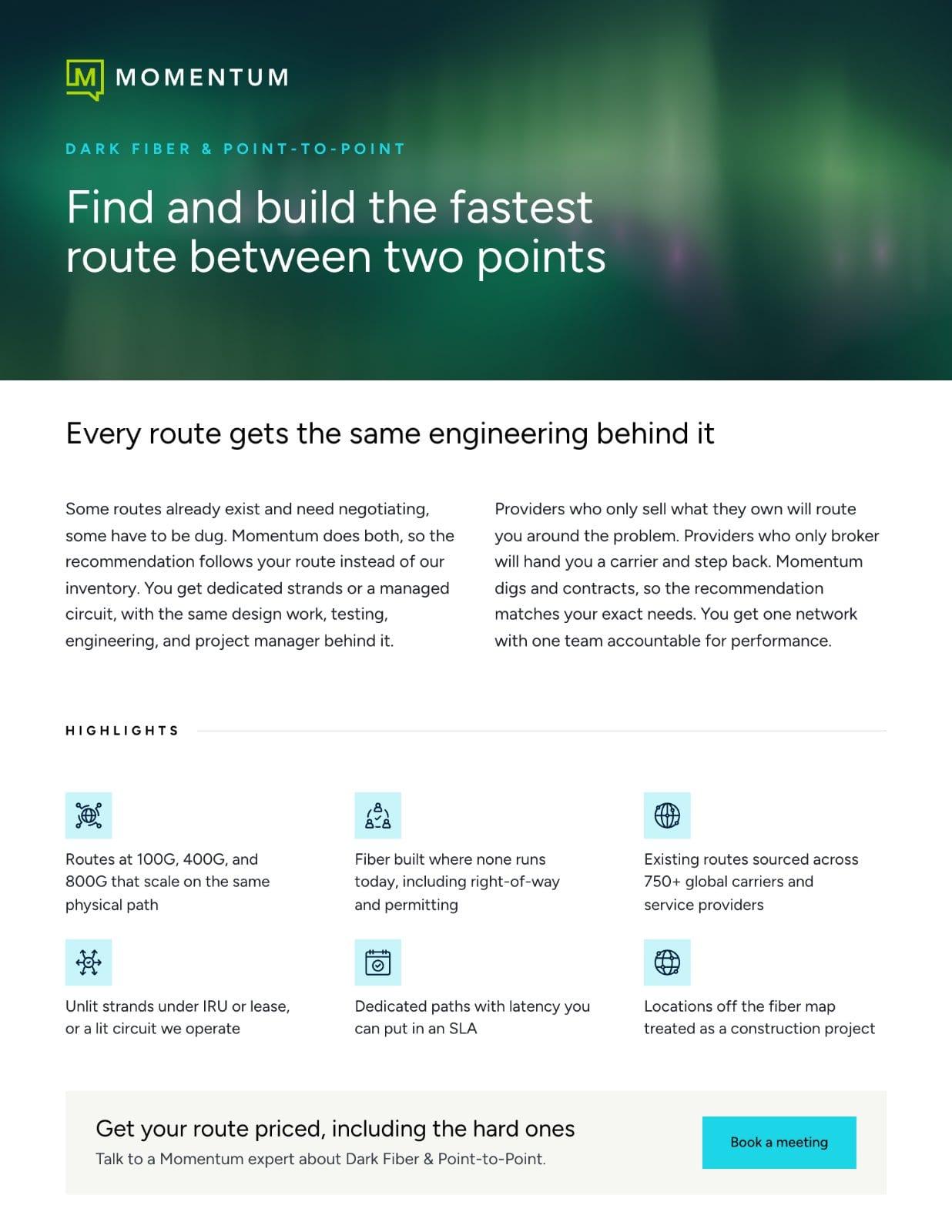 Page one of the Dark Fiber and Point-to-Point datasheet