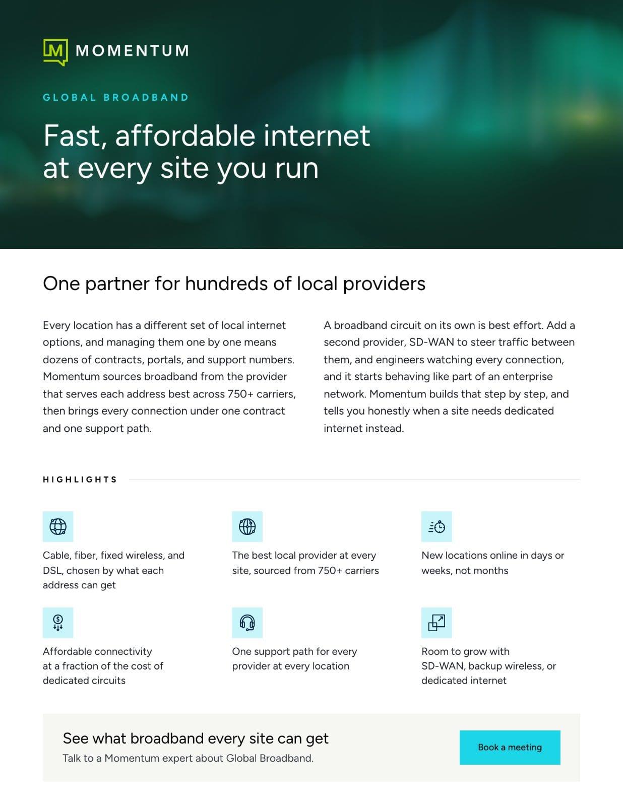 Page one of the Global Broadband datasheet