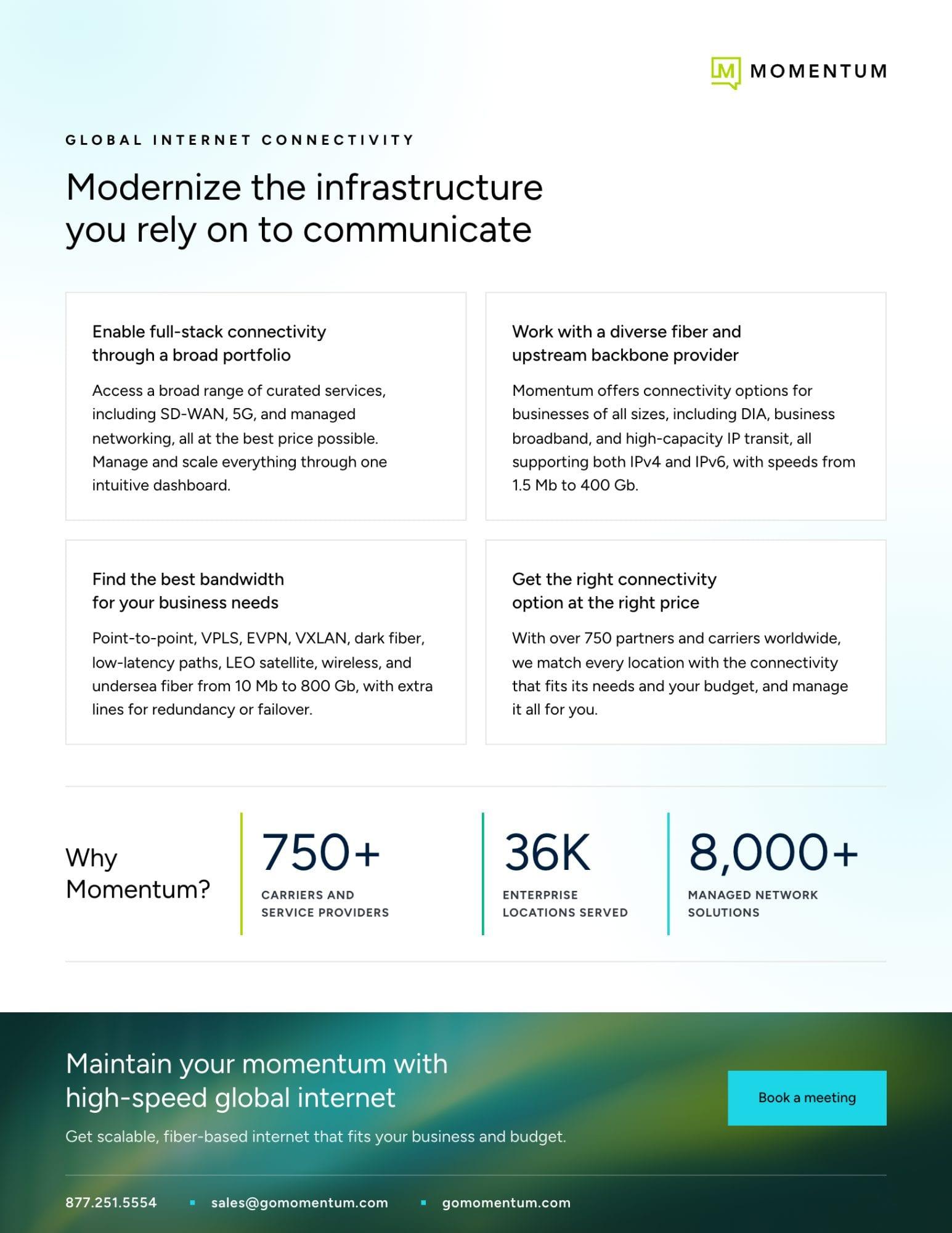 Page two of the Global Internet Connectivity datasheet