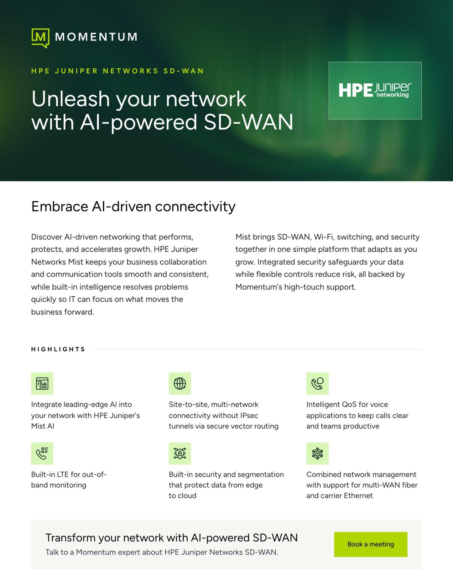 Page one of the HPE Juniper Networks SD-WAN datasheet