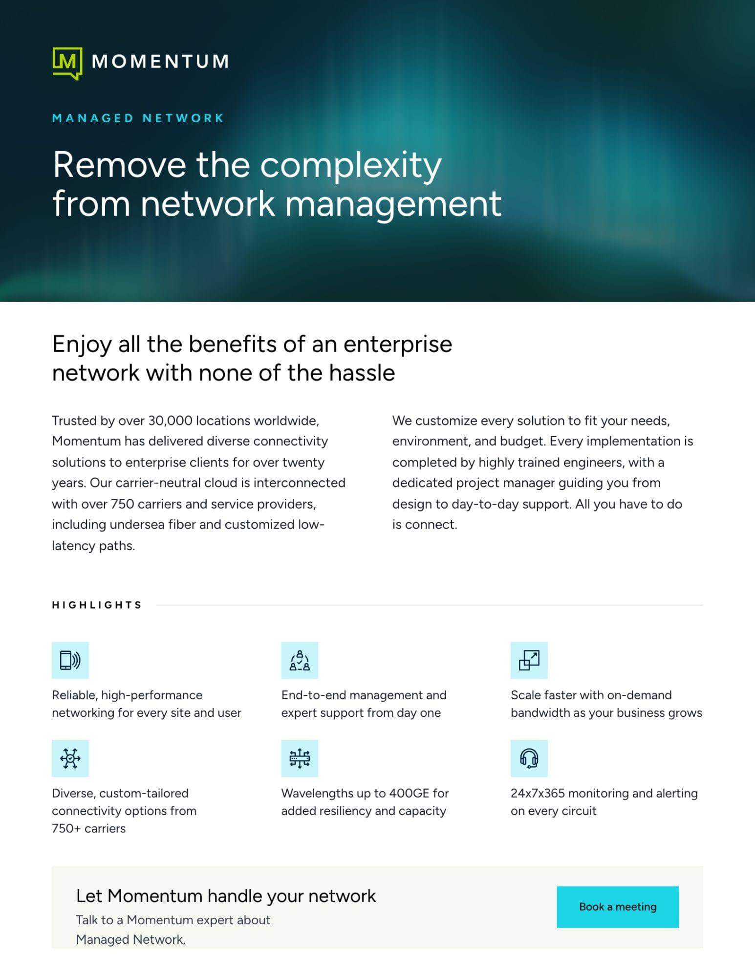 Page one of the Managed Network datasheet