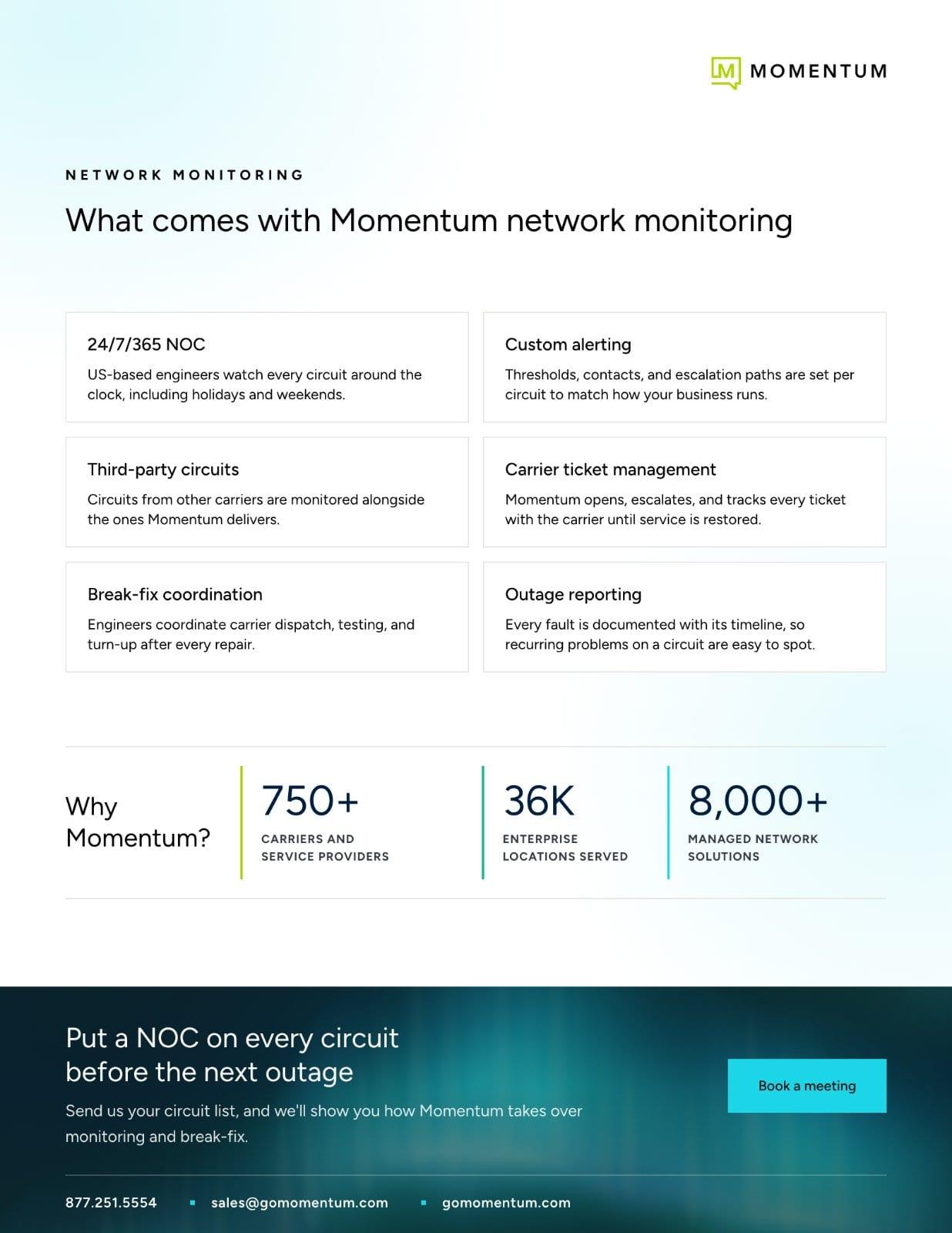 Page two of the Network Monitoring datasheet